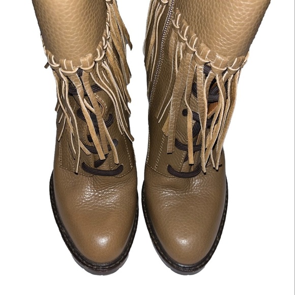 Valentino Brown Fringe Moto Ankle Boot Lug Sole EU 37 Designer EUC - Picture 4 of 10
